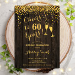Convite 60.º Aniversário - Saúde A 60 Anos De Madeira Dour<br><div class="desc">60º Convite de Aniversário. Até 60 Anos! Design russo apresenta padrão de madeira marrom-escura,  óculos de champanhe,  fonte de script e confete. Perfeito para na moda 60 festas de aniversário. Personalize com seus próprios detalhes. Pode ser personalizado para mostrar qualquer idade.</div>