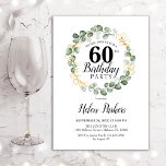 Convite 60.º aniversário - Terra da Folhagem de Eucalipto<br><div class="desc">60º convite de aniversário. Cartão de convite botânico elegante. O Classy design apresenta cores aquáticas pintadas manualmente,  verde-verde eucalipto e fonte de script. Personalize com seus próprios detalhes. Pode ser personalizado em qualquer idade!</div>
