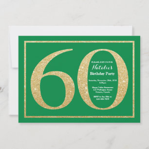 Convite 60.º Aniversário Verde e Dourada Brilhante