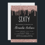 Convite 60 - 60.º aniversário negro Rosa Dourado brilhante<br><div class="desc">Cor-de-rosa-pincel - Rosa Dourado e preto esparramando brilho 60 (virando 60) Convite de aniversário. Este é o 60º Convite de Aniversário perfeito para uma Rosa moderna Dourada e Festa de aniversário Brilhante Rosa Brilhante Brilhante Brilhante Girly. Entre em contato com o designer para encontrar itens personalizados correspondentes.</div>