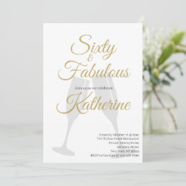 Convite 60 and Fabulous | 60th Birthday Party Gold Script