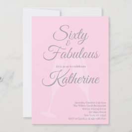 Convite 60 and Fabulous | 60th Birthday Party Pink Script