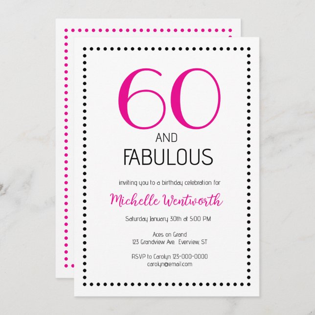 Convite 60 and Fabulous Charming Sixtieth Birthday (Frente/Verso)