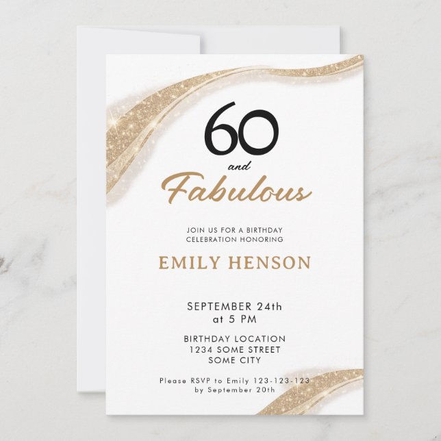 Convite 60 and Fabulous Gold 60th Birthday Invitation (Frente)