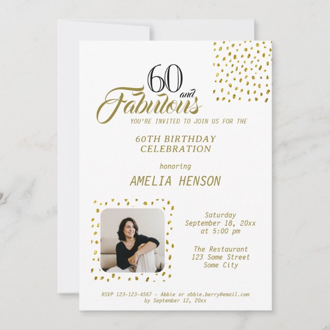 Convite 60 and Fabulous Gold Glitter Photo 60th Birthday (Frente)