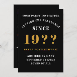 Convite 60 Aniversário Adicione Nome Ano Preto Dourado Par