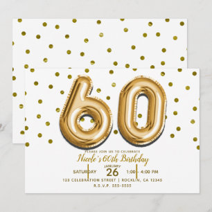 Convite 60 Balões Dourados & Confetes Aniversário de 60 An
