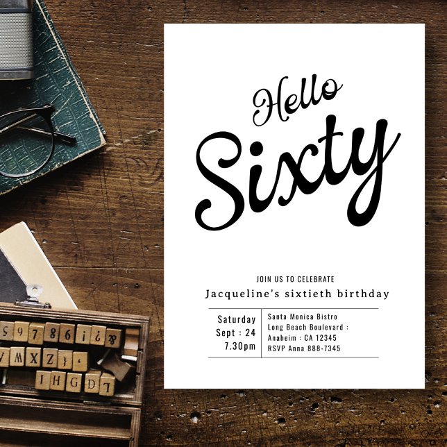 Convite 60 Black White Modern 60 Convocação de Aniversário (Criador carregado)