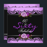 Convite 60 e fabulosas Rosas Mauve da 60ª Festa de anivers<br><div class="desc">Sessenta e fabulosa 60ª Festa de aniversário,  Rosas Rosa Púrpura,  Mole Rosa,  Rosas Negras,  Branca 60,  Elegante,  Festa de Ocasião,  convida Modelo para 50,  40,  70,  80 anos,  aniversário.</div>