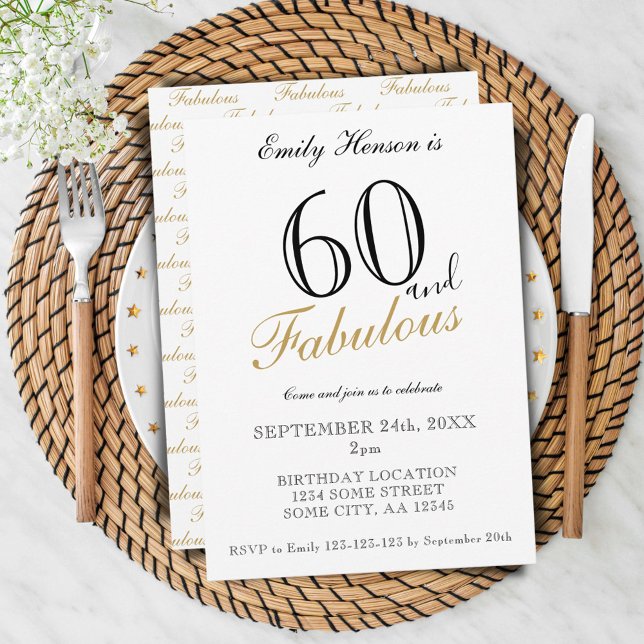 Convite 60 e Fabuloso Aniversário com Letra Elegante (Criador carregado)