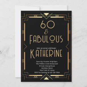 Convite 60 e Fabuloso Aniversário de 60 anos Art Deco