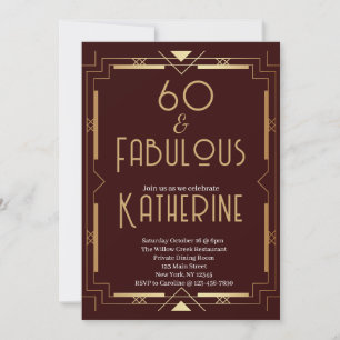 Convite 60 e Fabuloso Aniversário de 60 anos Art Deco Burg