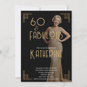 Convite 60 e Fabuloso Aniversário de 60 anos Arte Deco Fot