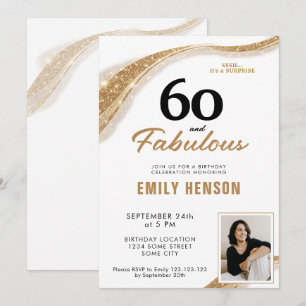 Convite 60 e Fabuloso Aniversário de 60 anos Dourado