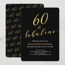 60 e Fabuloso Aniversário de 60 anos Dourado Preto