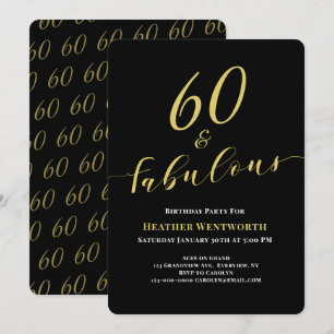 Convite 60 e Fabuloso Aniversário de 60 anos Dourado Preto