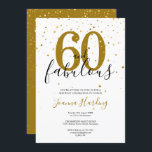 Convite 60 e Fabuloso aniversário Dourado e Negro<br><div class="desc">Este elegante script chic 60 e fabuloso convite de aniversário confetti estrelas douradas podem ser personalizados com os detalhes da sua festa de aniversário definidos no texto moderno. O reverso tem estrelas douradas confetti em um fundo de ouro complementar. Projetado por Thisnotme©</div>