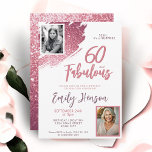 Convite 60 e Fabuloso cinza-rosa 2 Foto 60º aniversário<br><div class="desc">60 e Fabuloso Glitter Rosa 2 Foto Surpresa 60º Aniversário. Jogue uma incrível celebração surpresa com este convite de aniversário "60 e Fabuloso" rosa e brilhante. Apresentando um traçado de pincel cintilante e espaço para duas fotos pessoais, este design elegante é perfeito para honrar um fabuloso aniversário de marco feminino....</div>