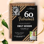 Convite 60 e Fabuloso Dourado Glitter 2 Foto 60º Aniversár<br><div class="desc">60 e Fabuloso Convite de festas de Surpresa de Aniversário do Glitter 2 Foto 60. O moderno e elegante convite de aniversário de ouro negro e falso para ela. Adicione suas fotos - você pode usar uma foto antiga e nova. Você pode mudar todo o texto.</div>
