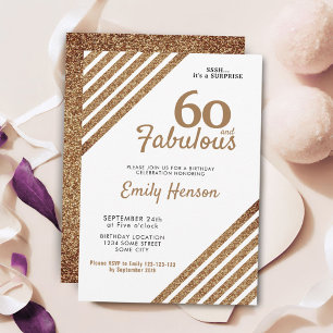 Convite 60 e Fabuloso Elegante Brilho Dourado Aniversário