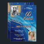 Convite 60 e Fabuloso Marble Glitter 2 Foto Aniversário<br><div class="desc">60 e Fabuloso Dourado mármore azul brilhante 2 Foto Surpresa 60º Convite. Celebre um marco em estilo com este glamouroso convite de aniversário surpresa "60 e Fabuloso", com sotaques dourados marcantes, elegantes fundo azul marmoreado e espaço para duas fotos personalizadas. Perfeito para honrar uma mulher fabulosa fazendo 60 anos, este...</div>