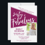 Convite 60 e Fabuloso Script Magenta Foto 60º aniversário<br><div class="desc">Sessenta e fabulosa Foto Magenta 60º Convite de aniversário. Script branco de tendência com uma foto personalizada em um chic e vermelho magenta vívido. Faça uma 60ª convite de aniversário para ela. Personalize com o nome e a idade e adicione sua foto ao modelo.</div>