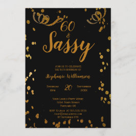 Convite 60 e Sassy Aniversário de 60 anos Preto | Dourado 