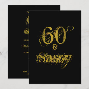Convite 60 e Sassy Aniversário de 60 anos Preto e Dourado