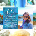 Convite 60 e Sensational Ocean Blue Photo Aniversário<br><div class="desc">60 anos e Sensacional Ocean Blue Photo Birthday Convite Personalize este elegante convite de aniversário Ocean Blue com o nome e a foto da pessoa que celebra um dia muito especial em suas vidas. Um aniversário de 60 anos é um marco especial para celebrar. Marque a ocasião criando uma festa...</div>