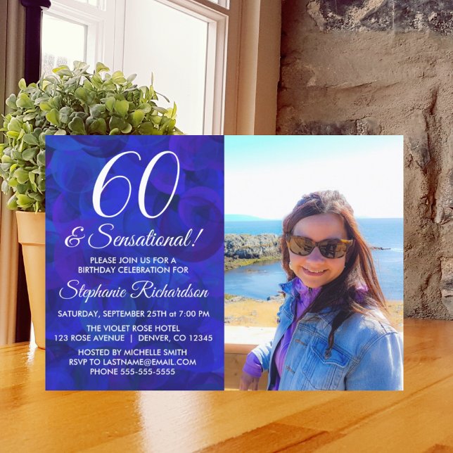 Convite 60 e Sensational Royal Blue Photo Birthday (Criador carregado)