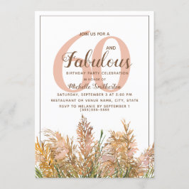Convite 60 Fabulosas Pampas Grass em Branco Aniversário