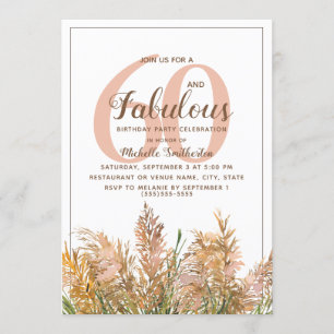 Convite 60 Fabulosas Pampas Grass em Branco Aniversário