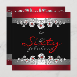 Convite 60 Fabuloso 60º Festa de aniversário de Prata Verm