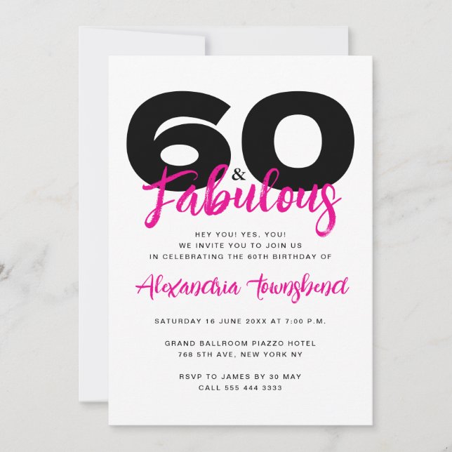 Convite 60 & Fabulous Bold Girly 60th Birthday (Frente)