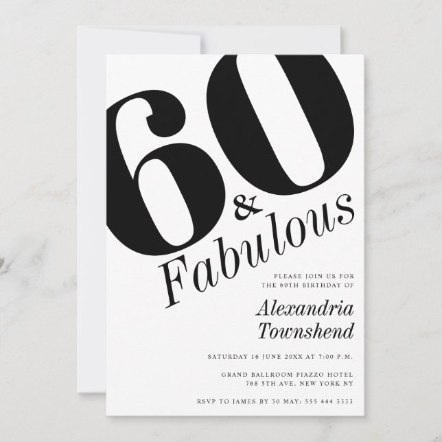 Convite 60 & Fabulous Bold Number 60th Birthday (Frente)