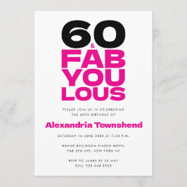 Convite 60 & Fabulous Bold Pink Typography 60th Birthday