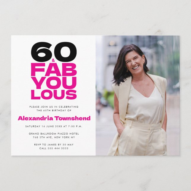 Convite 60 & Fabulous Bold Typography Photo 60th Birthday (Frente)