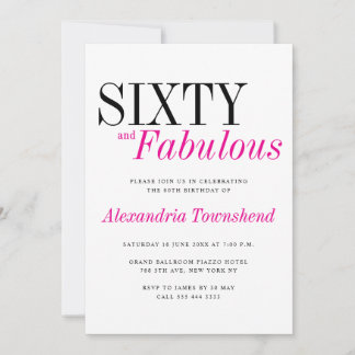 Convite 60 & Fabulous Modern Pink Typography 60th Birthday