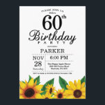Convite 60.o Aniversário do Girassol<br><div class="desc">60º Aniversário do Girassol. Flores Florais e Fundo Branco. Retro De Vintagem Do País. Aniversário das mulheres. 15 12 13 16º 18º 20 21rua 30 40º 50º 60º 70 90 100º, qualquer idade. Digital Imprimível. Para mais personalização, clique no botão "Personalizar" e use a ferramenta design para modificar este modelo....</div>