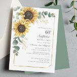 Convite 60.o aniversário Eucalyptus Floral Sunflower<br><div class="desc">Eucalyptus Sunflower Script 60th Aniversário Convite para 60º Aniversário que você pode personalizar facilmente com os detalhes de seu partido clicando no botão "Personalizar". Apresentando um brilho amarelo floral e verde suculente com uma estrutura geométrica de folha de ouro e tipografia moderna</div>