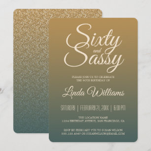 Convite 60 Sassy Dourada Emerald Ombre 60ª Festa de aniver