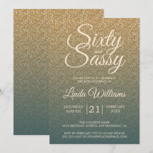 Convite 60 Sassy Dourada Emerald Ombre 60ª Festa de aniver