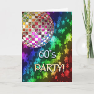 convite 60s com bola do disco e arco-íris da
