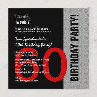 Convite 60th Aniversário W1471 engraçado preto de prata