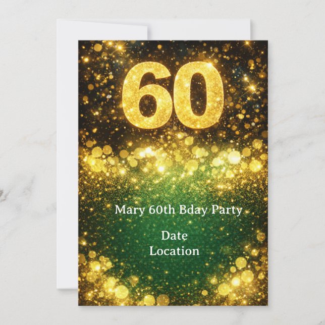 Convite 60th Birthday Gold Glitter  (Frente)