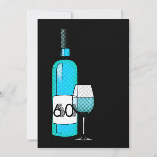 Convite 60th birthday : halftone wine bottle & glass