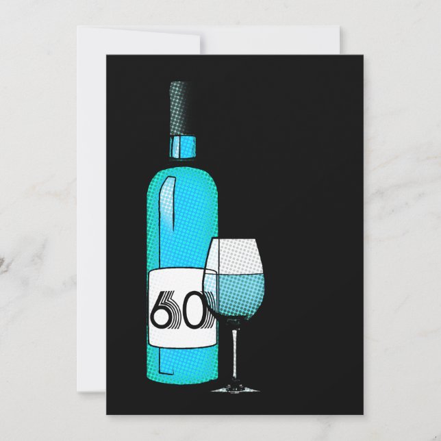 Convite 60th birthday : halftone wine bottle & glass (Frente)
