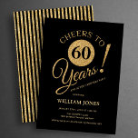 Convite 60th Birthday Party Gold Black<br><div class="desc">Cheers to 60 years! 60th birthday party invitation in black and faux glitter gold. Simple modern design,  perfect for an elegant men's or women's bday celebration. Customize with your own details. Can be personalized into any age! Printed Zazzle invitations or instant download digital printable template.</div>