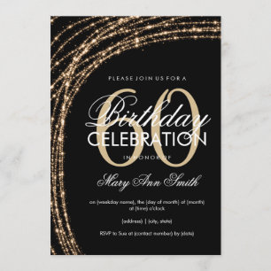 Convite 60th Luzes Sparkling Dourados da corda do