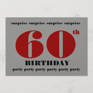 Convite 60th Metálico preto vermelho da prata do